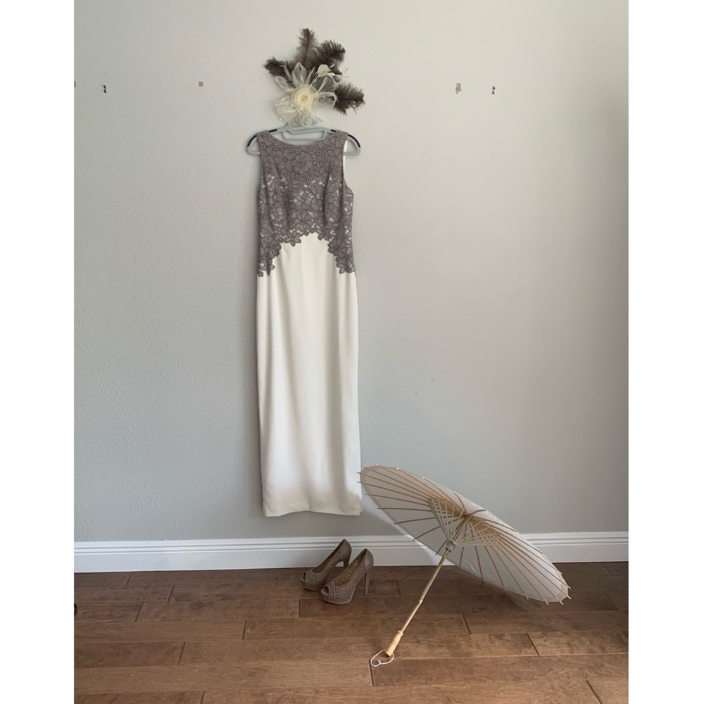 Lauren, Ralph Lauren formal long dress • Taupe lace and ivory silhouette Size 4